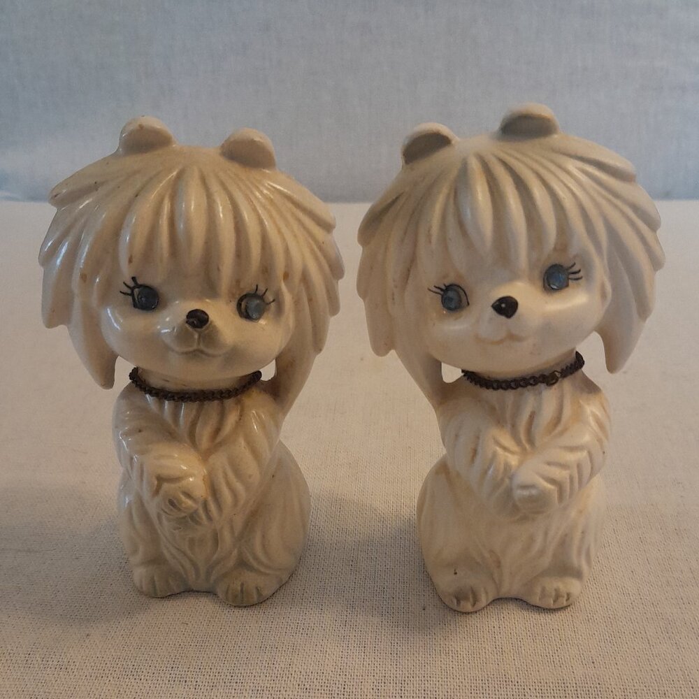 VTG Japnese  Lego Maltese Dogs Salt and Pepper Shaker Set